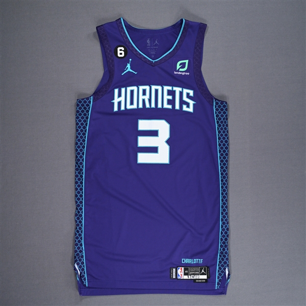 Rozier, Terry<br>Purple Statement Edition - Worn 2/11/2023 -  1 of 2<br>Charlotte Hornets 2022-23<br>#3 Size: 46+6