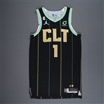 Ball, LaMelo<br>Black City Edition - Worn 2/24/2023 (Recorded a Double-Double)<br>Charlotte Hornets 2022-23<br>#1 Size: 44+4