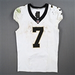 Hill, Taysom<br>White - Worn December 31, 2023 at Tampa Bay Buccaneers - PHOTO-MATCHED TO TOUCHDOWN<br>New Orleans Saints 2023<br>#7 Size: 42 SHORT CAP