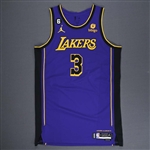 Davis, Anthony<br>Purple Statement Edition - 2023 NBA Playoffs - Western Conference Semifinals - Game 2 - Worn 5/4/2023<br>Los Angeles Lakers 2022-23<br>#3 Size: 54+6