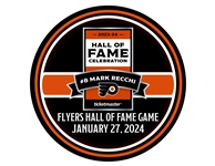 Philadelphia Flyers Warmup Puck <br>January 27, 2024 vs. Boston Bruins - Mark Recchi Flyers Hall of Fame Game - Warm-Up Used Puck <br>Philadelphia Flyers 2023-24<br>