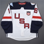 van Riemsdyk, James *<br>White - World Cup of Hockey - September 17, 2016, 2nd & 3rd Periods<br>Team USA 2016<br>#16 Size: 56