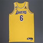 James, LeBron<br>Icon Edition - 2023 NBA Playoffs - Western Conference First Round - Game 6 - Worn 4/28/23 (Second Half)<br>Los Angeles Lakers 2022-23<br>#6 Size: 54+6