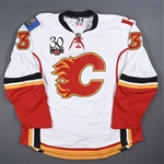 Phaneuf, Dion * <br>White Set 1 w/ 30th Anniversary Patch - Game-Issued (GI)<br>Calgary Flames 2009-10<br>#3 Size: 58