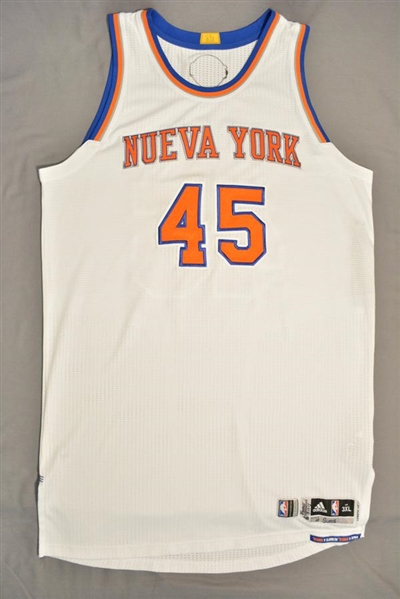 Aldrich, Cole<br>White “NOCHES ENE•BE•A” Jersey - Worn 1 Game (3/15/15)<br>New York Knicks 2014-15<br>#45 Size: 3XL+4