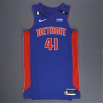 Bey, Saddiq<br>Blue Icon Edition - Worn 10/22/2022 (Recorded a Double-Double)<br>Detroit Pistons 2022-23<br>#41 Size: 48+6