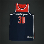 Scott, Mike<br>Navy Statement Edition - Playoffs - Worn 4/17/18<br>Washington Wizards 2017-18<br>#30 Size: 50+4