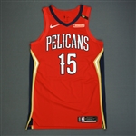 Jackson, Frank<br>Red Statement Edition - Worn 10/19/18 (First Career Points)<br>New Orleans Pelicans 2018-19<br>#15 Size: 48+4
