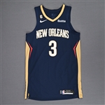McCollum, CJ<br>Navy Icon Edition - Worn 10/23/2022 (Recorded a Double-Double)<br>New Orleans Pelicans 2022-23<br>#3 Size: 48+4