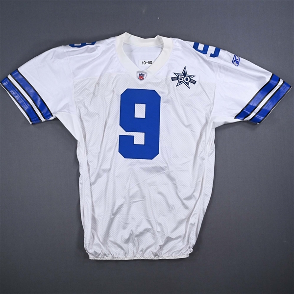Romo, Tony *<br>White w/ 50th Anniversary Patch - Game-Issued (GI)<br>Dallas Cowboys 2010<br>#9 Size: 50
