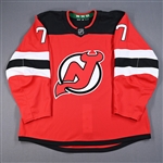 (NOBR), Name on Back Removed<br>Red - Game-Issued (GI) - CLEARANCE<br>New Jersey Devils <br>#7 Size: 56