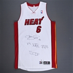 James, LeBron *<br>White - Worn 5/8/2014 vs. Brooklyn Nets - 2014 Eastern Conference Semifinals - Autographed<br>Miami Heat 2013-14<br>#6 Size: 2XL+2"