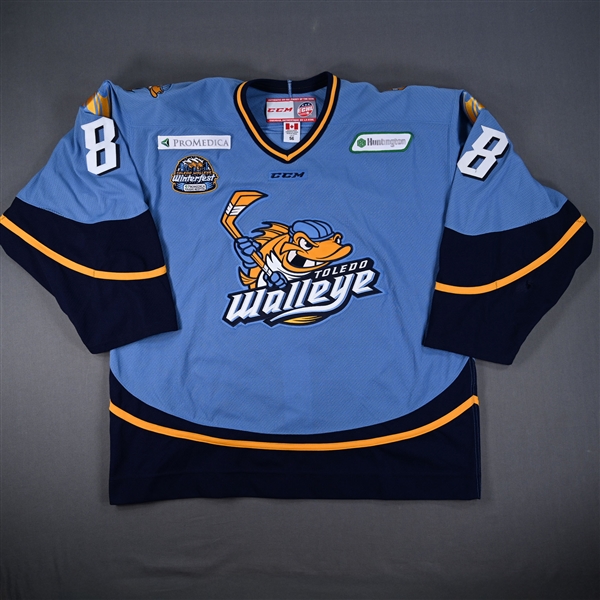 Slowikowski, Mike *<br>Blue w/ Winterfest patch<br>Toledo Walleye 2014-15<br>#8 Size: 56
