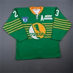 Hirschfeld, Alden *<br>Green Throwback w/A - Hockey Heritage 2016 Logo - Game-Issued (GI)<br>Toledo Walleye 2015-16<br>#23 Size: 2XL