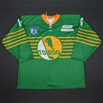 Zombo, Dominic *<br>Green Throwback- Hockey Heritage 2016 Logo - Autographed<br>Toledo Walleye 2015-16<br>#14 Size: 2XL