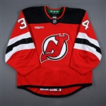 Allen, Jake<br>Red Set 3 / Playoffs - Back-Up Only<br>New Jersey Devils 2024-25<br>#34 Size: 58G